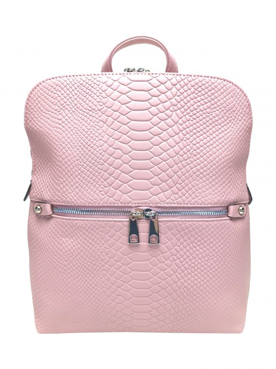 Světle růžový dámský batoh s hadí texturou, Tapple, H20820, přední strana batohu