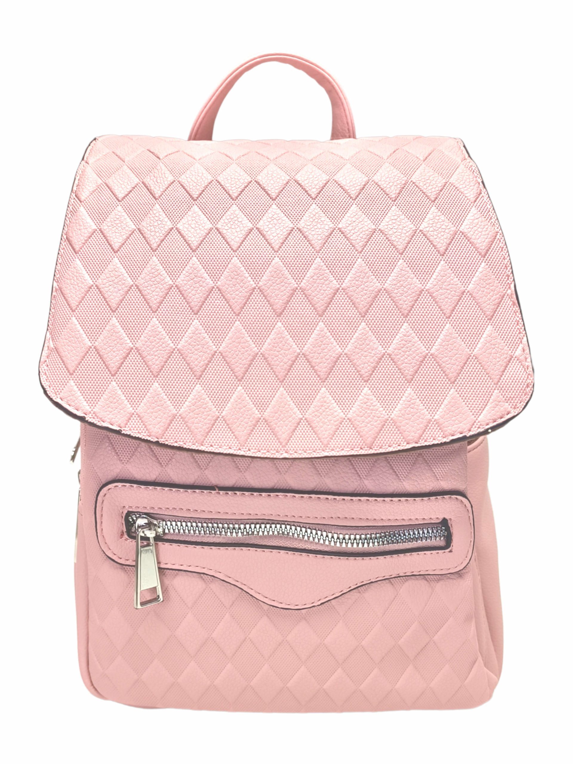 Světle růžový dámský batoh s kosočtverci, Tapple, H22113-1, přední strana batohu