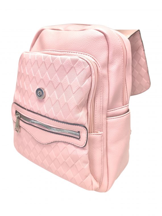 Světle růžový dámský batoh s kosočtverci, Tapple, H22113-1, boční strana batohu s odkrytou klopou