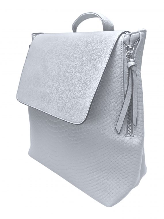 Světle šedý dámský batoh s hadím vzorem, Tapple, H22386, boční strana batohu s klopou