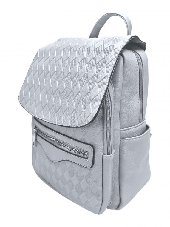 Světle šedý dámský batoh s kosočtverci, Tapple, H22113-1, boční strana batohu s klopou