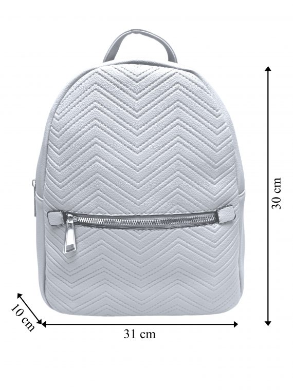 Světle šedý dámský batoh s moderním vzorem, Tapple, H22802-1, přední strana batohu s rozměry