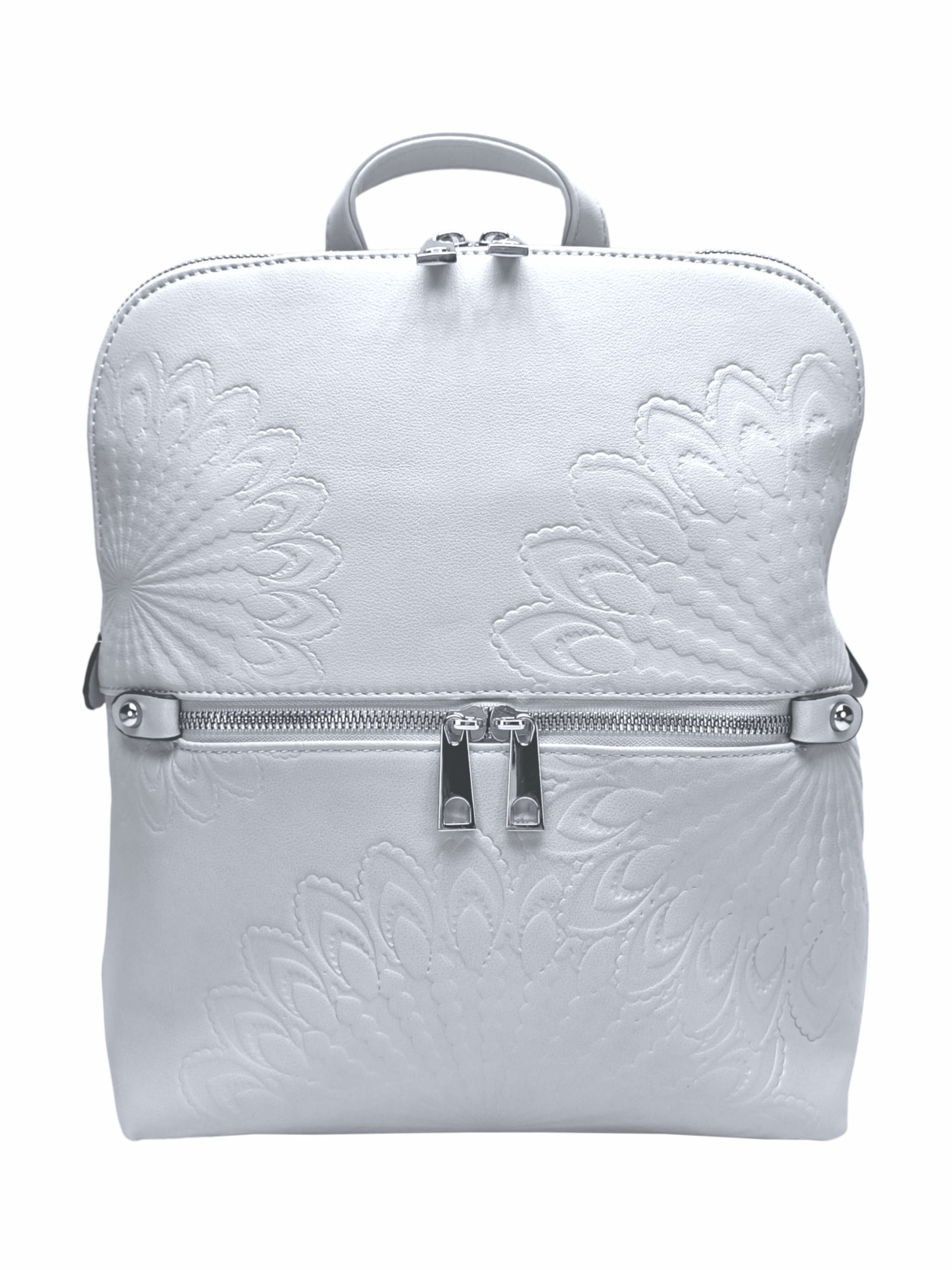 Světle šedý dámský batoh s ornamenty, Tapple, H20820-12, přední strana batohu