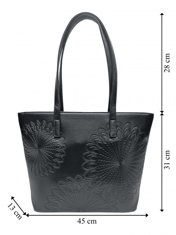 Černá dámská kabelka přes rameno se vzorem, Tapple, H17409N, přední strana kabelky s rozměry
