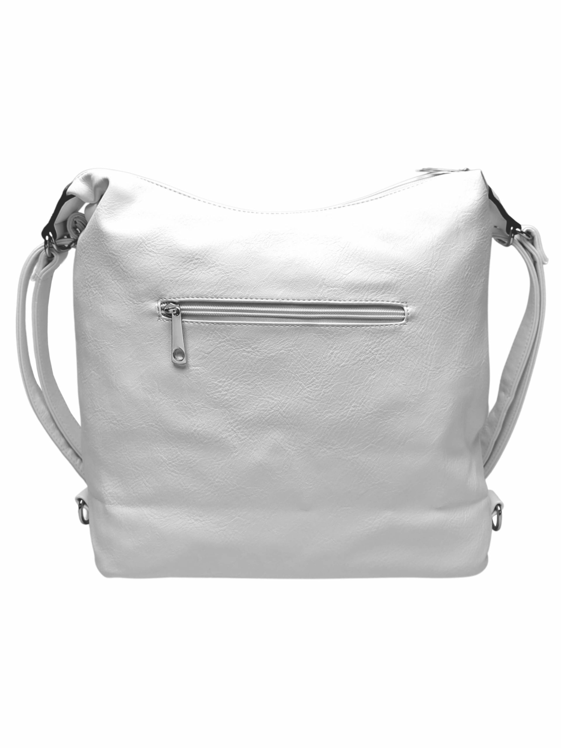 Moderní bílý kabelko-batoh z eko kůže, Tapple, H190010, zadní strana kabelko-batohu 2v1