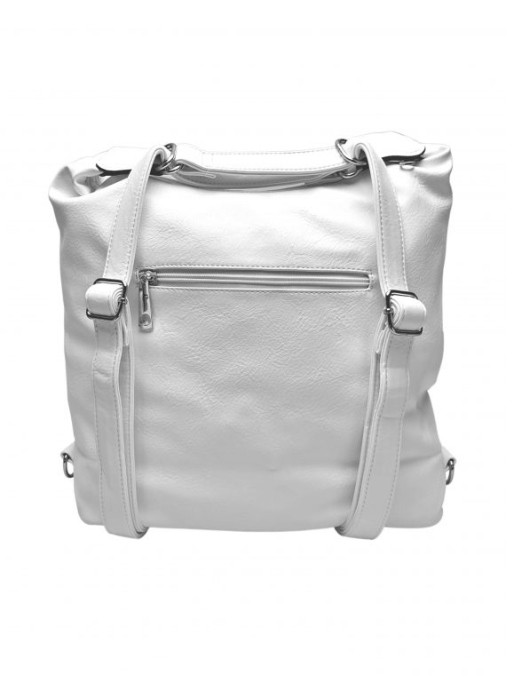 Moderní bílý kabelko-batoh z eko kůže, Tapple, H190010, zadní strana kabelko-batohu 2v1 s popruhy