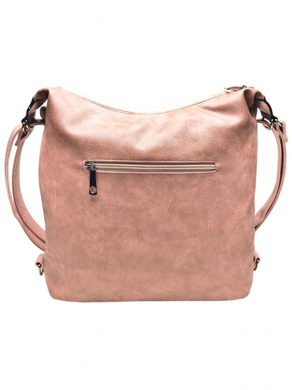 Moderní starorůžový kabelko-batoh z eko kůže, Tapple, H190010, zadní strana kabelko-batohu 2v1