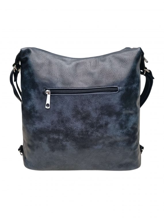 Moderní tmavě modrý kabelko-batoh z eko kůže, Tapple, H190010, zadní strana kabelko-batohu 2v1