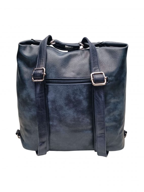Moderní tmavě modrý kabelko-batoh z eko kůže, Tapple, H190010, zadní strana kabelko-batohu 2v1 s popruhy