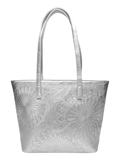 Stříbrná dámská kabelka přes rameno se vzorem, Tapple, H17409N, přední strana kabelky