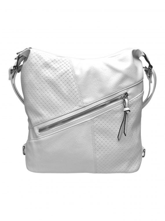 Velký bílý kabelko-batoh s šikmou kapsou, Tapple, H18077N+, přední strana kabelko-batohu 2v1