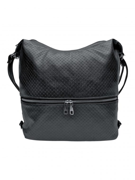 Velký černý kabelko-batoh 2v1 s praktickou kapsou, Tapple, H190010N+, přední strana kabelko-batohu 2v1