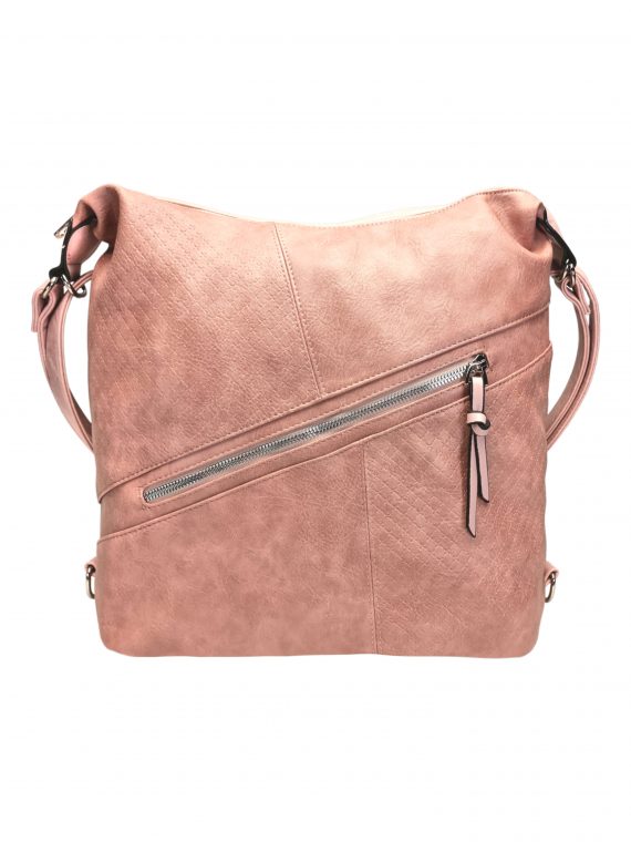 Velký starorůžový kabelko-batoh s šikmou kapsou, Tapple, H18077N+, přední strana kabelko-batohu 2v1