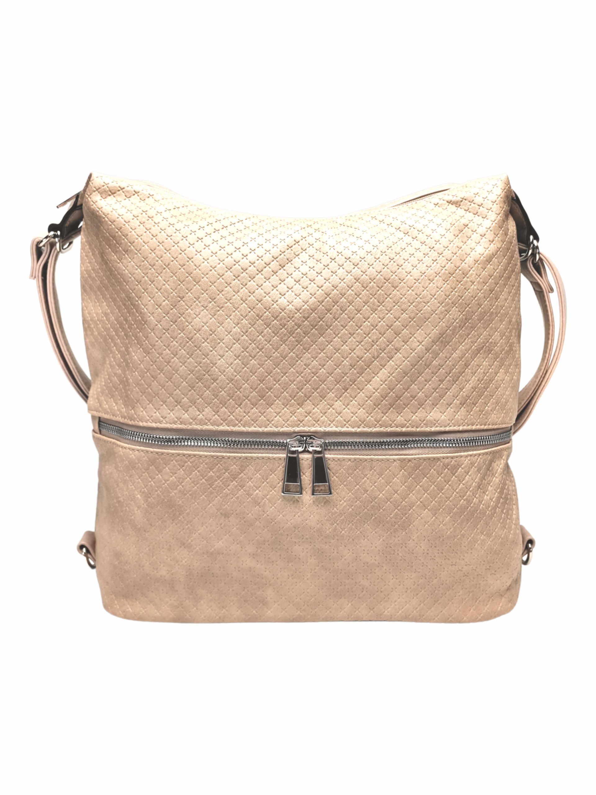 Velký světle hnědý kabelko-batoh 2v1 s praktickou kapsou, Tapple, H190010N+, přední strana kabelko-batohu 2v1