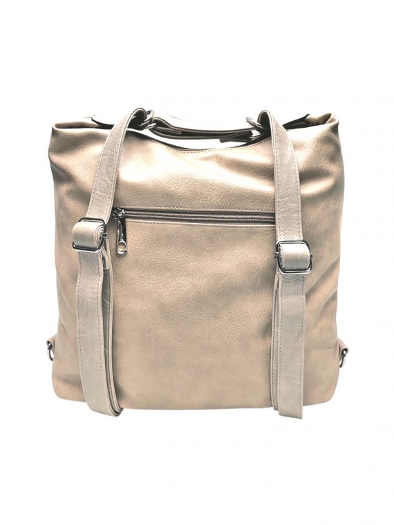 Velký světle hnědý kabelko-batoh 2v1 s praktickou kapsou, Tapple, H190010N+, zadní strana kabelko-batohu 2v1 s popruhy