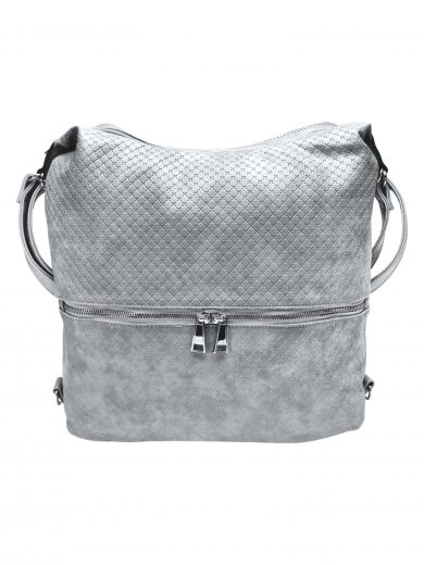 Velký světle šedý kabelko-batoh 2v1 s praktickou kapsou, Tapple, H190010N+, přední strana kabelko-batohu 2v1