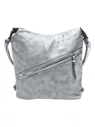 Velký světle šedý kabelko-batoh s šikmou kapsou, Tapple, H18077N+, přední strana kabelko-batohu 2v1