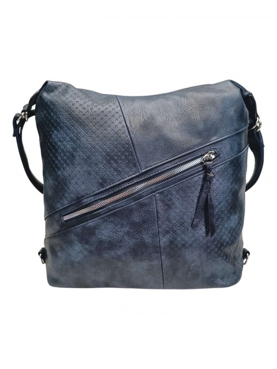 Velký tmavě modrý kabelko-batoh s šikmou kapsou, Tapple, H18077N+, přední strana kabelko-batohu 2v1