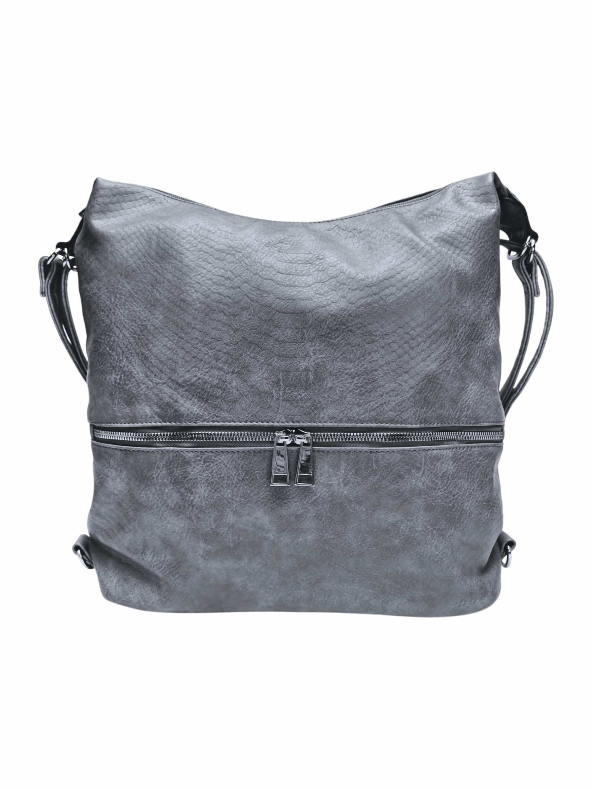 Moderní středně šedý kabelko-batoh z eko kůže, Tapple, H190010, přední strana kabelko-batohu 2v1