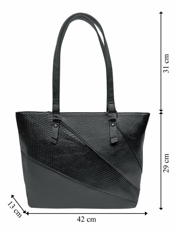 Černá dámská kabelka přes rameno se vzory, Tapple, H17224, přední strana kabelky přes rameno s rozměry