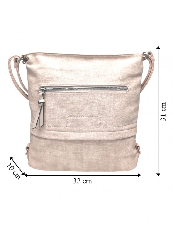 Střední béžový kabelko-batoh 2v1 s praktickou kapsou, Tapple, H190062, přední strana kabelko-batohu 2v1 s rozměry