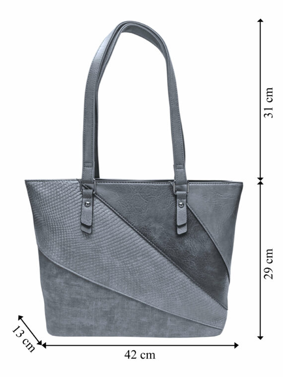 Tmavě šedá dámská kabelka přes rameno se vzory, Tapple, H17224, přední strana kabelky přes rameno s rozměry