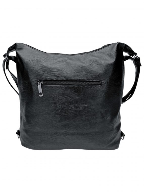 Velký černý kabelko-batoh 2v1 s kapsami, Tapple, H23029, zadní strana kabelko-batohu 2v1