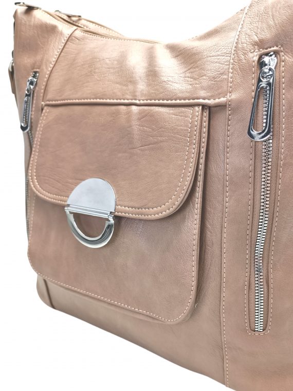 Velký hnědošedý kabelko-batoh 2v1 s kapsami, Tapple, H23029, detail kabelko-batohu 2v1