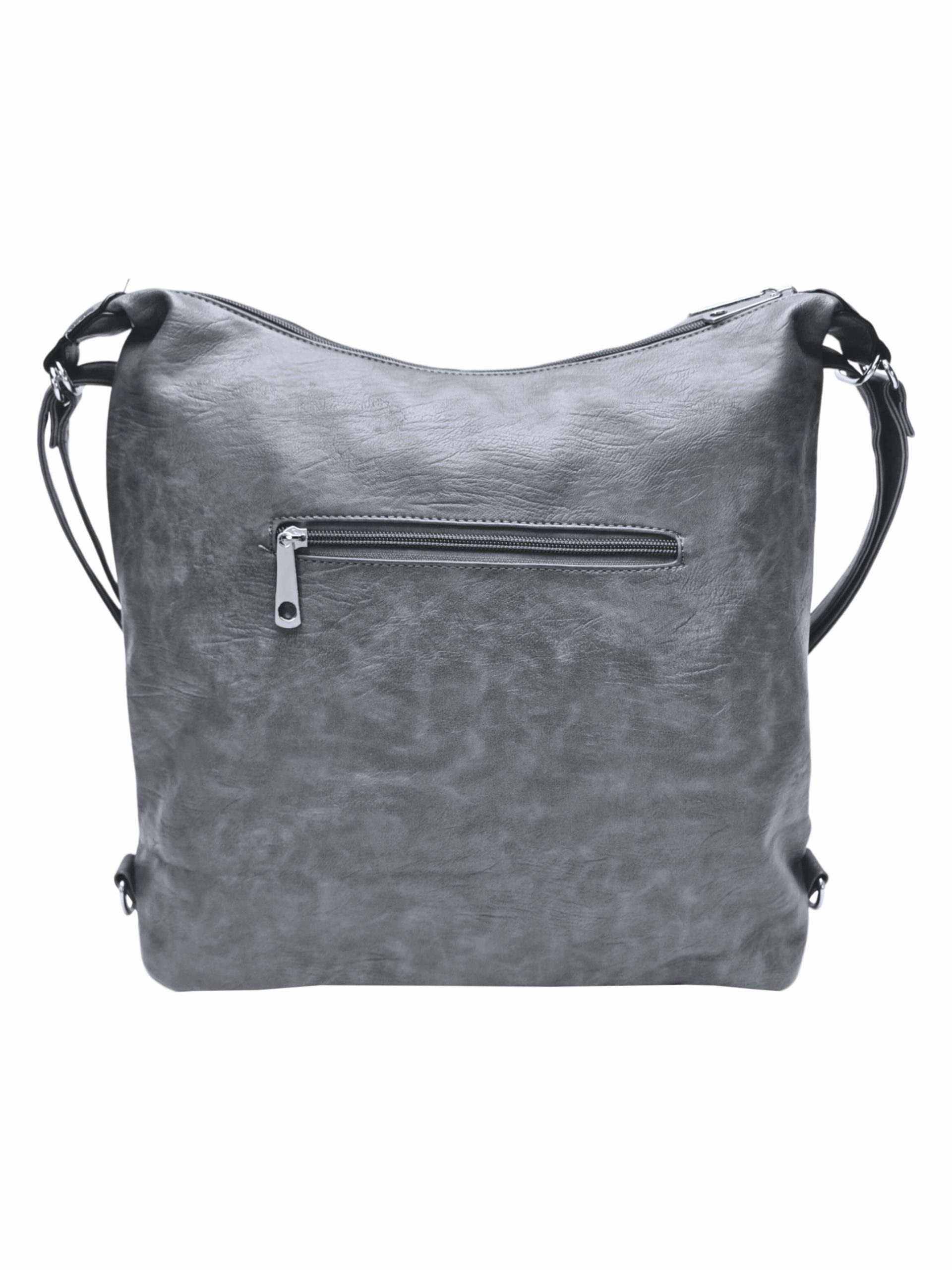 Velký středně šedý kabelko-batoh 2v1 s kapsami, Tapple, H23029, zadní strana kabelko-batohu 2v1