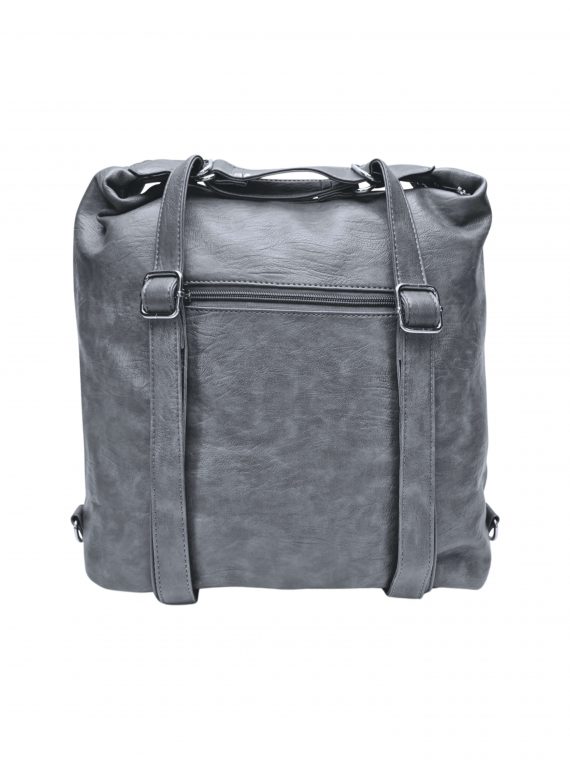 Velký středně šedý kabelko-batoh 2v1 s kapsami, Tapple, H23029, zadní strana kabelko-batohu 2v1 s popruhy