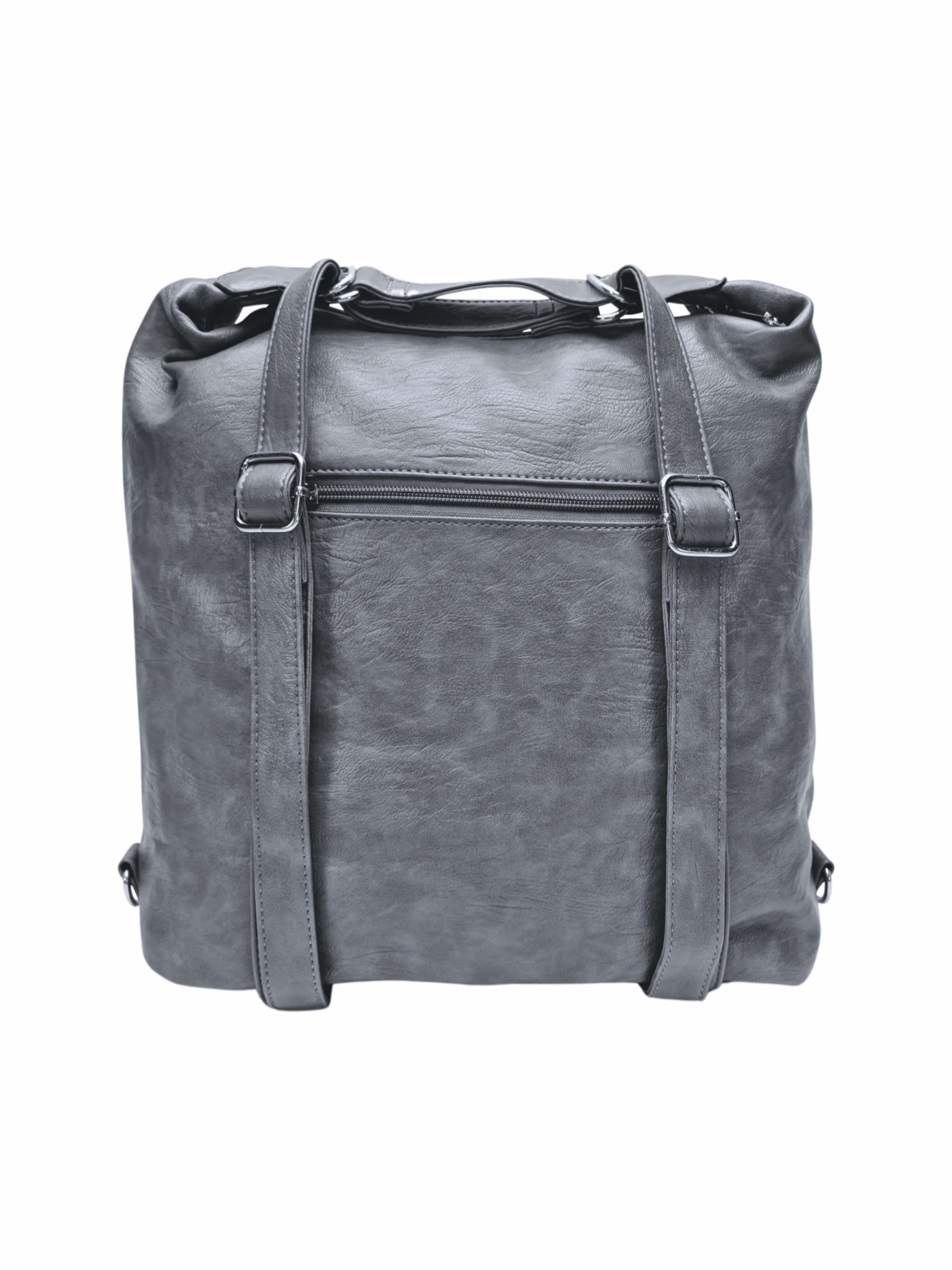 Velký středně šedý kabelko-batoh 2v1 s kapsami, Tapple, H23029, zadní strana kabelko-batohu 2v1 s popruhy