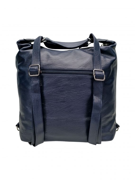Velký tmavě modrý kabelko-batoh 2v1 s kapsami, Tapple, H23029, zadní strana kabelko-batohu 2v1 s popruhy