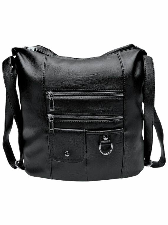 Černý kabelko-batoh 2v1 s kapsami, Tapple, S17BV6, přední strana kabelko-batohu 2v1