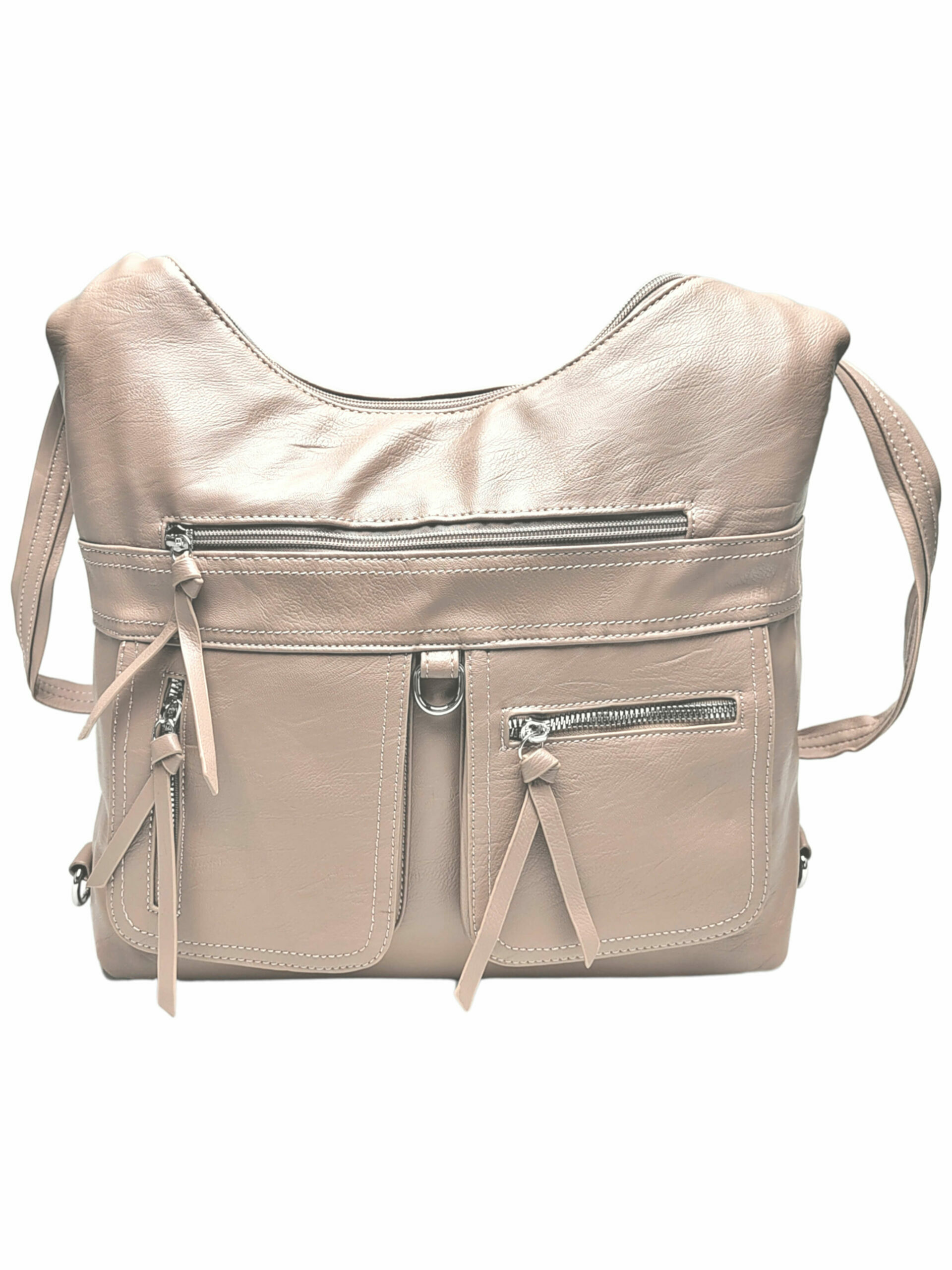 Praktický hnědošedý kabelko-batoh 2v1, Tapple, 039C, přední strana kabelko-batohu 2v1