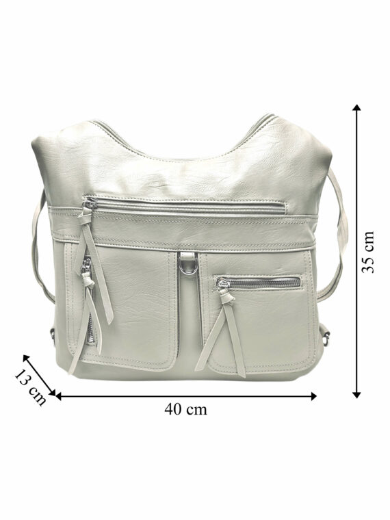 Praktický šedobéžový kabelko-batoh 2v1, Tapple, 039C, přední strana kabelko-batohu 2v1 s rozměry