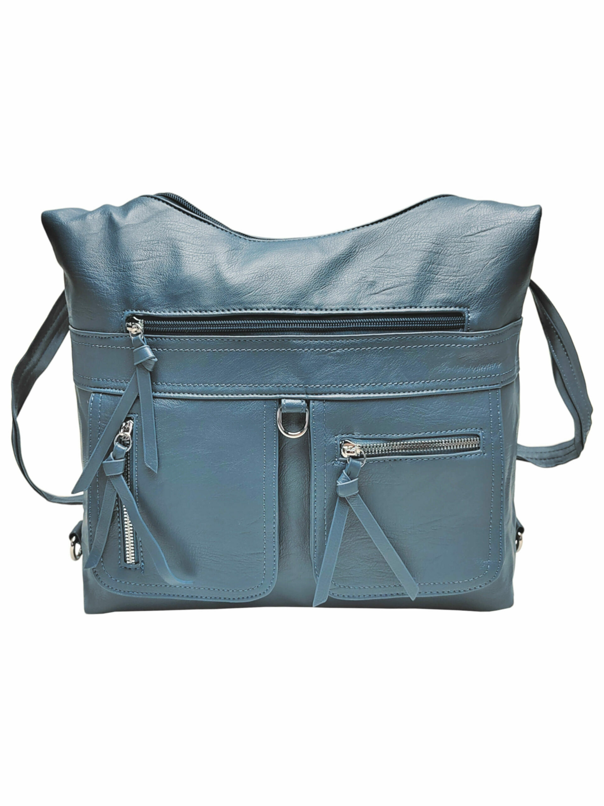 Praktický středně modrý kabelko-batoh 2v1, Tapple, 039C, přední strana kabelko-batohu 2v1