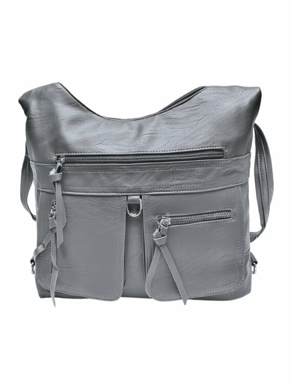 Praktický středně šedý kabelko-batoh 2v1, Tapple, 039C, přední strana kabelko-batohu 2v1