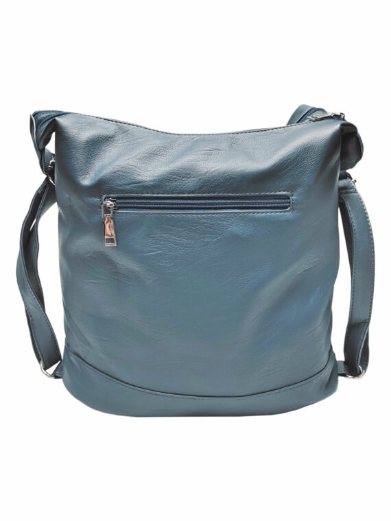 Středně modrý kabelko-batoh 2v1 s kapsami, Tapple, S17BV6, zadní strana kabelko-batohu 2v1