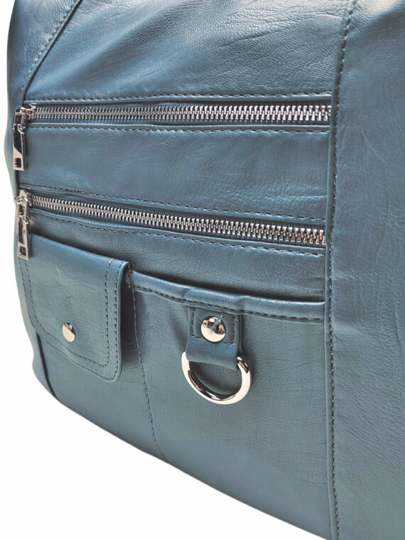 Středně modrý kabelko-batoh 2v1 s kapsami, Tapple, S17BV6, detail kabelko-batohu 2v1