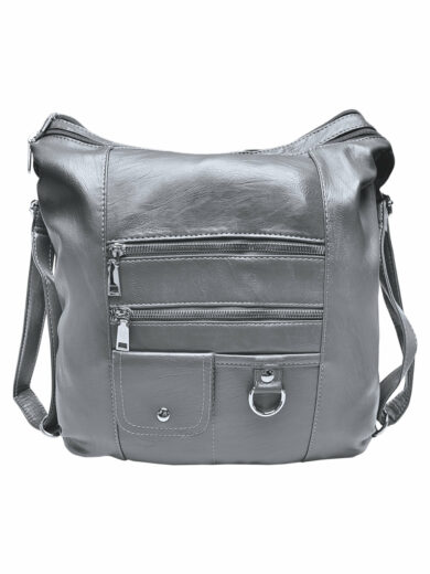 Středně šedý kabelko-batoh 2v1 s kapsami, Tapple, S17BV6, přední strana kabelko-batohu 2v1