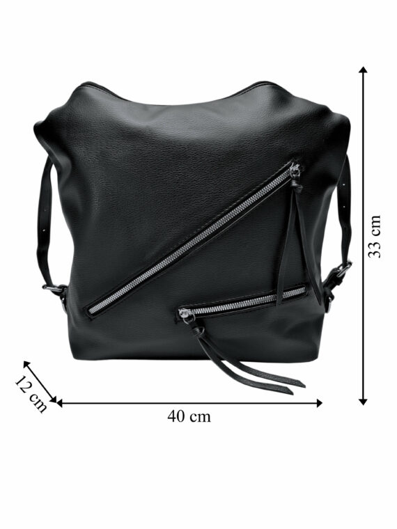Velká černá kabelka a batoh v jednom, Tapple, X368, přední strana kabelko-batohu 2v1 s rozměry