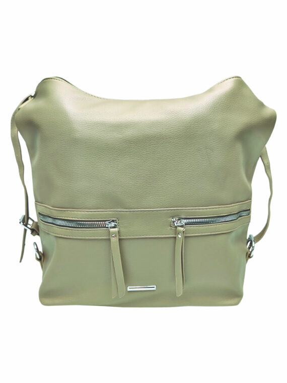 Velká khaki / hnědozelená kabelka a batoh 2v1, Tapple, X366, přední strana kabelko-batohu 2v1