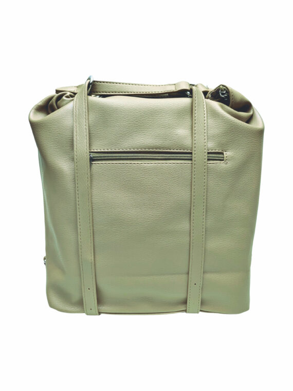 Velká khaki / hnědozelená kabelka a batoh 2v1, Tapple, X366, zadní strana kabelko-batohu 2v1 s popruhy