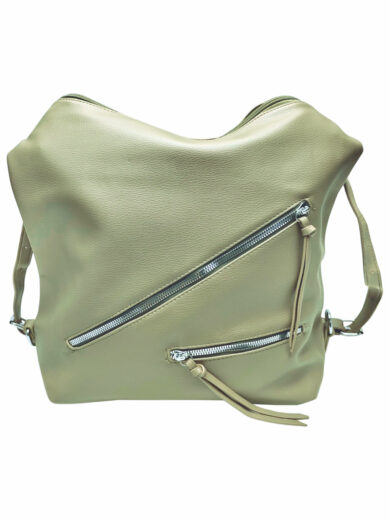 Velká khaki / hnědozelená kabelka a batoh v jednom, Tapple, X368, přední strana kabelko-batohu 2v1