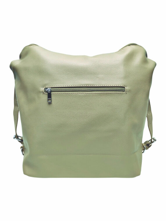 Velká khaki / hnědozelená kabelka a batoh v jednom, Tapple, X368, zadní strana kabelko-batohu 2v1