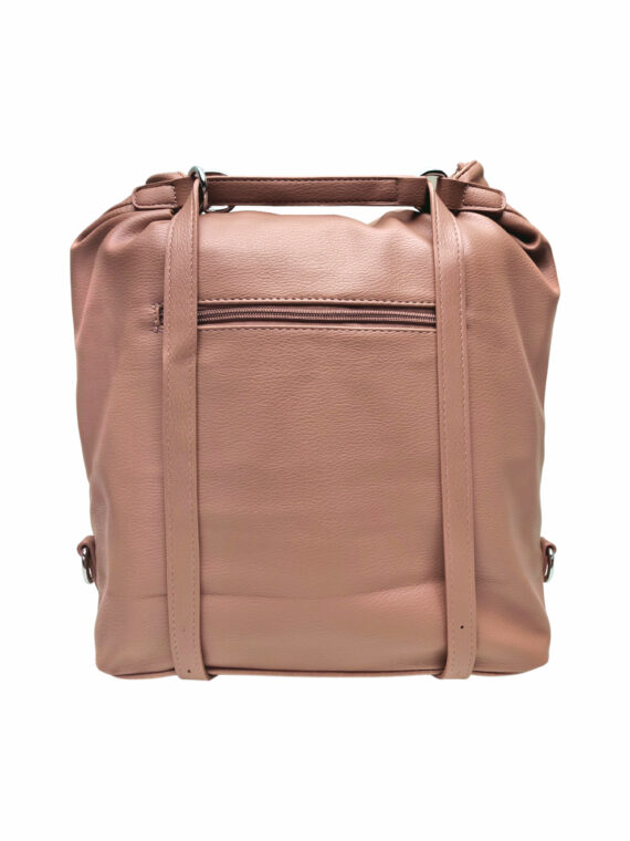 Velká starorůžová kabelka a batoh 2v1, Tapple, X366, zadní strana kabelko-batohu 2v1 s popruhy
