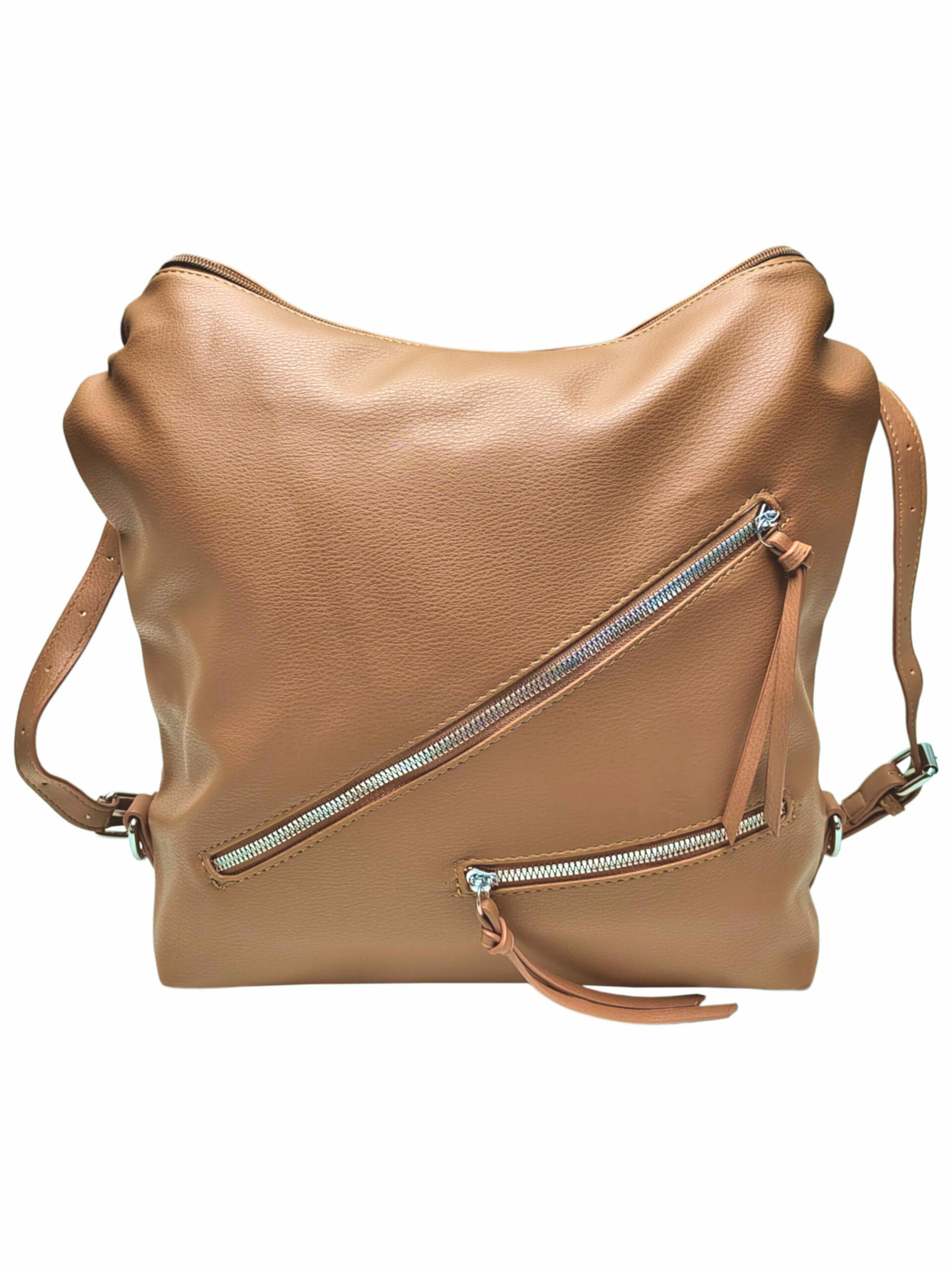 Velká středně hnědá kabelka a batoh v jednom, Tapple, X368, přední strana kabelko-batohu 2v1