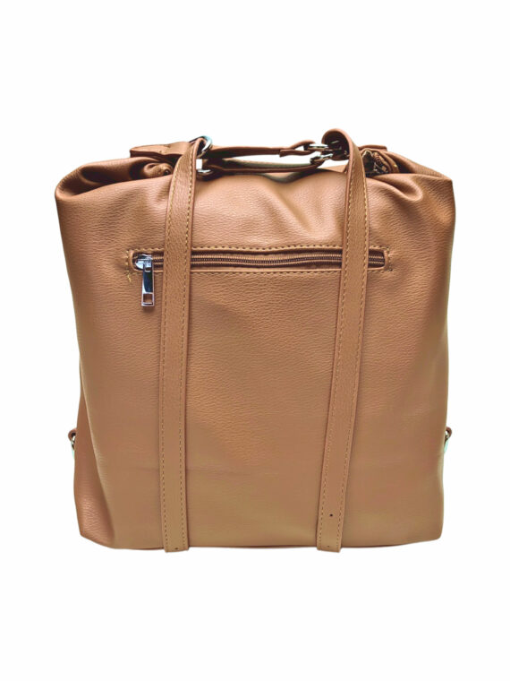 Velká středně hnědá kabelka a batoh v jednom, Tapple, X368, zadní strana kabelko-batohu 2v1 s popruhy