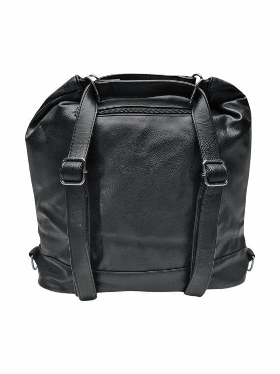 Velký černý kabelko-batoh s kapsami, Tapple, H23906, zadní strana kabelko-batohu s popruhy