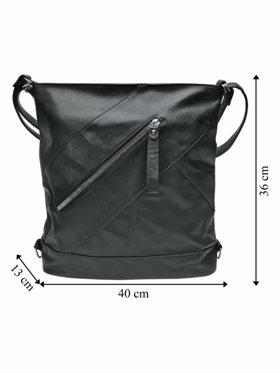Velký černý kabelko-batoh s kapsou, Tapple, H23904, přední strana kabelko-batohu s rozměry